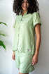 Women Summer Pajama Set Mint Buttoned Shirt + Shorts